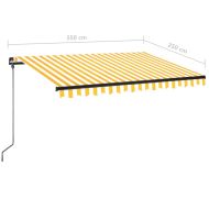 Ръчно прибиращ се сенник с LED, 350x250 см, жълто и бяло
