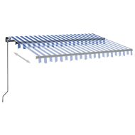 Ръчно прибиращ се сенник с LED, 350x250 см, синьо и бяло
