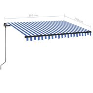 Ръчно прибиращ се сенник с LED, 350x250 см, синьо и бяло