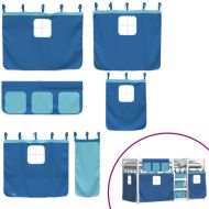 Двуетажно легло със завеси синьо 90x200 см масивно борово дърво