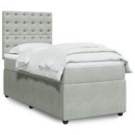 Боксспринг легло с матрак, светлосиво, 100x200 см, кадифе