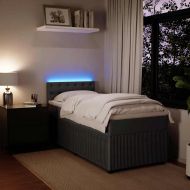 Боксспринг легло с матрак, тъмносиво, 90x200 см, кадифе