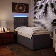 Боксспринг легло с матрак, сиво, 90x190 см изкуствена кожа