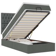 Османска легло с матрак и LED, тъмносиво, 90x200 см, плат