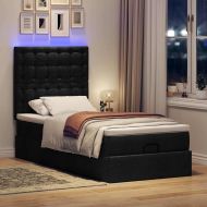 Османска легло с матрак и LED, черно, 90x200 см, плат