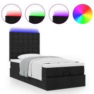 Османска легло с матрак и LED, черно, 90x200 см, плат