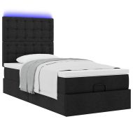 Османска легло с матрак и LED, черно, 90x200 см, плат