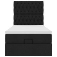 Османска легло с матрак и LED, черно, 100x200 см, плат