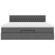 Османска легло с матрак и LED, тъмносиво, 180x200 см, плат