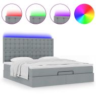 Османска легло с матрак и LED, светлосиво, 160x200 см, плат