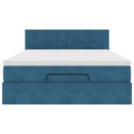 Османска легло с матрак и LED, тъмносиньо, 140x200 см, кадифе