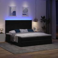 Османска легло с матраци и LED, черно, 200x200 см, кадифе