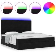 Османска легло с матраци и LED, черно, 200x200 см, кадифе