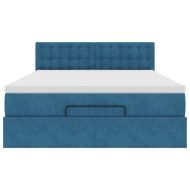 Османска легло с матрак и LED, тъмносиньо, 140x190 см, кадифе