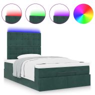 Османска легло с матраци и LED, тъмнозелено, 120x200 см, кадифе