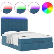 Османска легло с матраци и LED, тъмносиньо, 140x200 см, кадифе