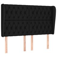 Горна табла за легло с уши, черна, 163x23x118/128 см, плат