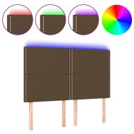 LED горна табла за легло, тъмнокафява,144x5x118/128 см, плат