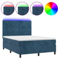 Боксспринг легло с матрак и LED, тъмносиньо, 140x200 см, кадифе