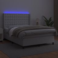 Боксспринг легло с матрак и LED бяло 140x200 см изкуствена кожа