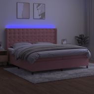 Боксспринг легло с матрак и LED, розово, 200x200 см, кадифе