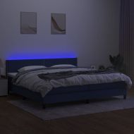 Боксспринг легло с матрак и LED, синя, 200x200 см, плат