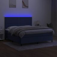 Боксспринг легло с матрак и LED, синьо, 180x200 см, плат