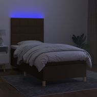 Боксспринг легло с матрак и LED, тъмнокафяво, 100x200 см, плат