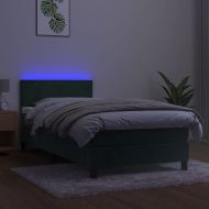 Боксспринг легло с матрак и LED, тъмнозелено, 90x190 см, кадифе