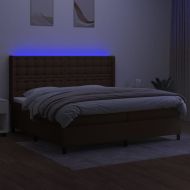 Боксспринг легло с матрак и LED, тъмнокафява, 200x200 см, плат