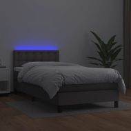 Боксспринг легло с матрак и LED сиво 90x200 см изкуствена кожа