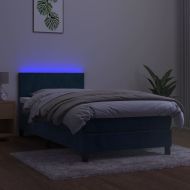 Боксспринг легло с матрак и LED, тъмносиньо, 80x200 см, кадифе