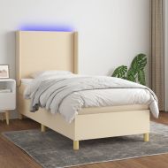 Боксспринг легло с матрак и LED, кремаво, 100x200 см, плат
