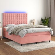 Боксспринг легло с матрак и LED, розово, 140x190 см, кадифе