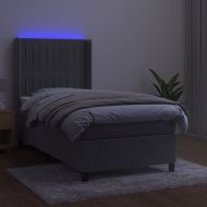 Боксспринг легло с матрак и LED, светлосиво, 90x190 см, кадифе