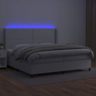 Боксспринг легло с матрак и LED бяло 200x200 см изкуствена кожа