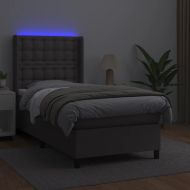 Боксспринг легло с матрак и LED сиво 90x200 см изкуствена кожа