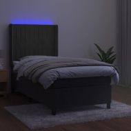 Боксспринг легло с матрак и LED, тъмносиво, 90x200 см, кадифе