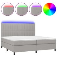 Боксспринг легло с матрак и LED, светлосиво, 200x200 см, плат