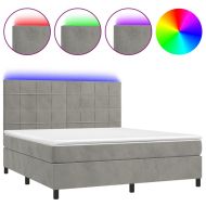 Боксспринг легло с матрак и LED, светлосиво, 160x200 см, кадифе