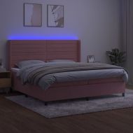 Боксспринг легло с матрак и LED, розово, 200x200 см, кадифе
