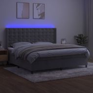 Боксспринг легло с матрак и LED, светлосиво, 200x200 см, кадифе