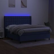 Боксспринг легло с матрак и LED, синьо, 160x200 см, плат