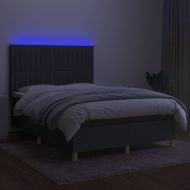 Боксспринг легло с матрак и LED, тъмносиво, 140x200 см, плат