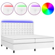 Боксспринг легло с матрак и LED бяло 200x200 см изкуствена кожа