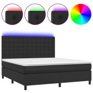 Боксспринг легло с матрак и LED черно 160x200см изкуствена кожа