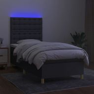 Боксспринг легло с матрак и LED, тъмносиво, 80x200 см, плат