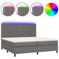 Боксспринг легло с матрак и LED сиво 200x200 см изкуствена кожа
