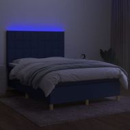 Боксспринг легло с матрак и LED, синьо, 140x190 см, плат