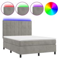Боксспринг легло с матрак и LED, светлосиво, 140x200 см, кадифе